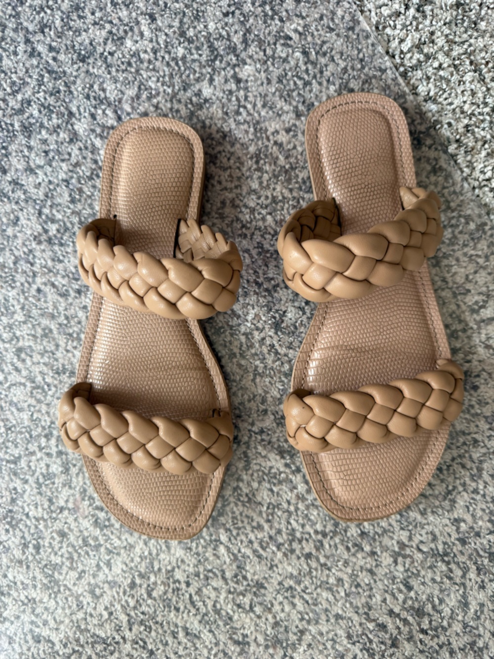 Cushioned Double-Strap Tan Slide Sandals